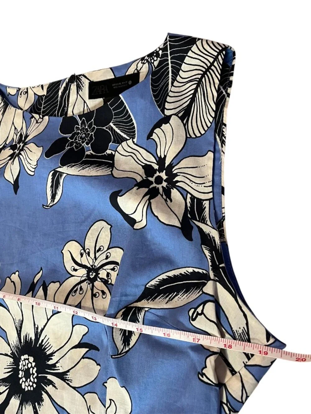 Zara ZW Collection Blue Floral Cotton Co-ord Set Top & Midi Skirt XL Summer NWT - Picture 5 of 8